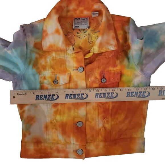 Old Navy Tie Dye Denim‎ Cotton Jacket With Seed Bead Design Womens Size M 00016 - Picture 3 of 9